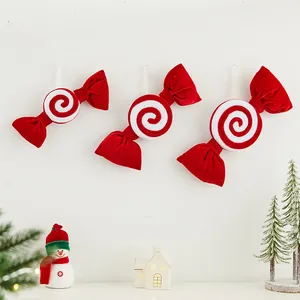Set of three Christmas red velvet candy hanging ornaments for Xmas tree and home decor