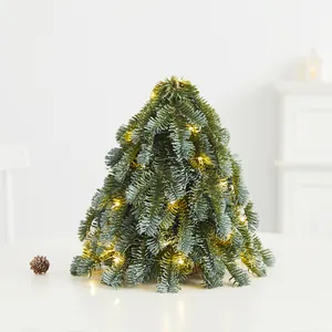 Small artificial PE Christmas tree with warm LED lights for tabletop holiday decor