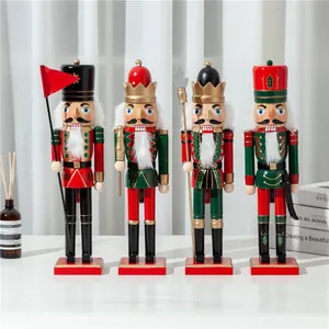 Detailed view of four 38cm wooden Nutcracker soldier figurines for Christmas decor
