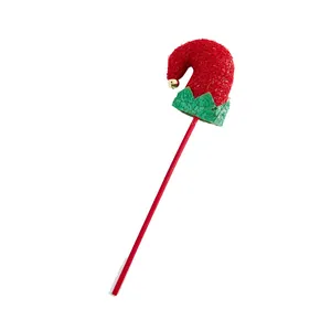 Festliche Weihnachts-Elfenmütze Deko-Stecker mit grünen Pailletten und goldener Glocke