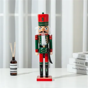 Detailed view of a 38cm wooden nutcracker soldier figurine for Christmas home decor