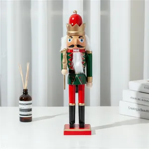 Classic 38cm tall wooden nutcracker soldier puppet for festive Christmas decoration.