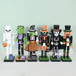 Hand-painted Wooden Halloween Nutcracker Decorative Ornament Vintage European Style Nutcracker Figure For Halloween Party Home Decor Gift