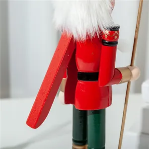 Macro detail view of the 38cm wooden nutcracker showing the back lever mechanism