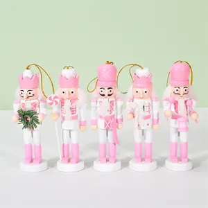 Pink White Wooden Nutcracker Soldier Hanging Ornaments Christmas Tree Decoration Figures Holiday Gift Festive Home Decor