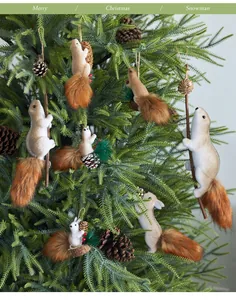 Realistic foam squirrel Christmas tree ornaments with bushy tails and pine cones