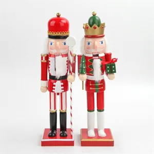 Two classic 38cm wooden nutcracker puppets for festive holiday Christmas decorations