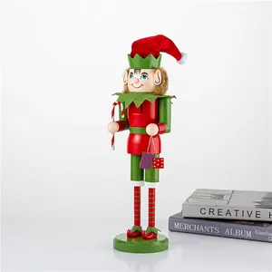 Statuetta di schiaccianoci elfo in legno da 38 cm per decorazioni natalizie casa