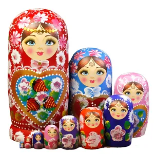 Hochwertiges handbemaltes russisches Matroschka-Set aus Holz, 10-teilig als Geschenk