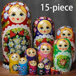 Handbemaltes 15-teiliges russisches Matroschka-Set aus Holz mit Blumendesign
