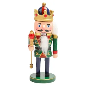 Ornement soldat casse-noisette traditionnel de 15 cm en bois peint vert et or