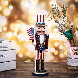 25cm wooden Uncle Sam nutcracker soldier holding US flag holiday decor