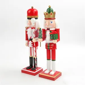 Detailed close-up showing two 38cm wooden nutcracker soldier figures for Christmas home decor