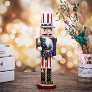 25cm American soldier style wooden nutcracker puppet with star and stripe design