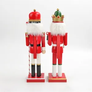 Detailed back view of 38cm wooden Nutcracker soldier puppets for Christmas holiday decor
