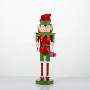 Traditional 38cm wooden Christmas nutcracker elf figurine for holiday desktop decor