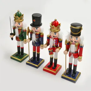 Set of 4 traditional 25cm wooden nutcracker soldier figurines for Christmas decor.