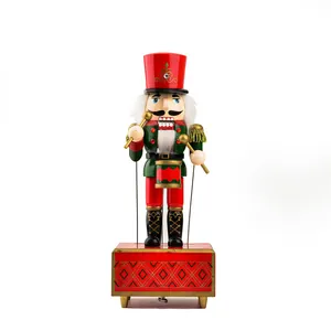 High detailed view of 32cm hand-painted wooden nutcracker music box for Christmas decor