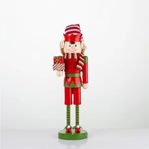 Detailed full-body view of a 38cm wooden Christmas nutcracker elf tabletop ornament