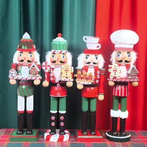 Set of 4 Christmas nutcracker soldier puppets for kitchen decor, 35cm tall wood figures