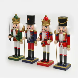 Set of four 25cm traditional wooden nutcracker soldier figurines for Christmas party decor