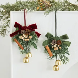Adornos Colgantes para Árbol de Navidad Lazos de Terciopelo Con Campanas Piñas Verdor Artificial para Decoración de Fiestas