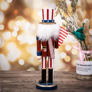 Detailed side view of 25cm wooden American soldier nutcracker soldier puppet craft