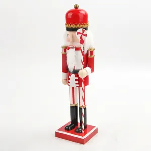 Close-up detail of 38cm wooden nutcracker soldier puppet for festive Christmas decor