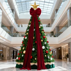 Fiocco gigante di velluto rosso per puntale di albero di Natale con nastri lunghi