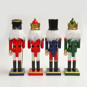 Back view of four 25cm traditional wooden nutcracker soldiers for Christmas decor