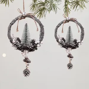 Christmas Pine Cone Wreath Pendant Mini Artificial Christmas Tree Hanging Ornament For Home Indoor Party Festive Decoration