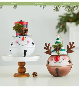 Lot de deux cloches de Noël décoratives en métal avec bonhomme de neige et renne