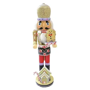 Traditional 35cm wooden nutcracker soldier Christmas ornament with gingerbread theme