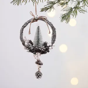 Rustic Christmas wreath ornament with pine cones and miniature tree festive decoration