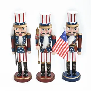 Wooden American Soldier Nutcracker Figurine 25cm Uncle Sam Style Stars and Stripes Christmas Decoration Festive Home Ornament