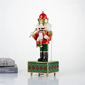 32cm wooden nutcracker drummer music box in red and green festive colors