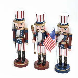Set of three 25cm American soldier wooden nutcrackers for holiday home decor