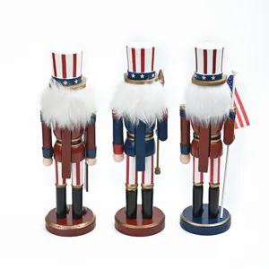 Set of three 25cm American Uncle Sam nutcrackers shown from back view on white