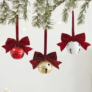 Kerst IJzeren Holle Metalen Bel Hanger Met Fluweel Strik Ster Ontwerp Voor Kerstboom Decor Home Party Lay-out