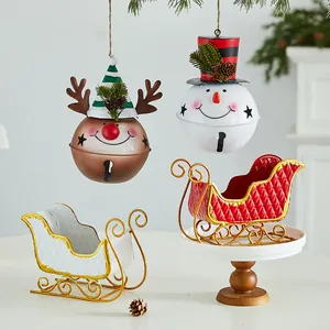 Festive Christmas iron sleigh table ornaments and snowman reindeer hanging bells