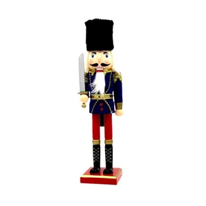 Casse-noisette traditionnel de 38 cm en bois, soldat en uniforme bleu avec épée