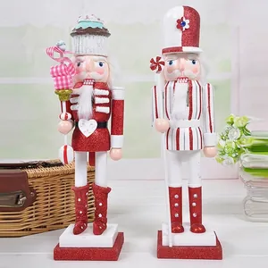 Classical Wooden Nutcracker Soldier Puppet Painted Candy Cake Theme Glitter Soldier Ornament Christmas Gift Home Decor