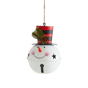 Mignon pendentif cloche bonhomme de neige en métal avec chapeau pour Noël