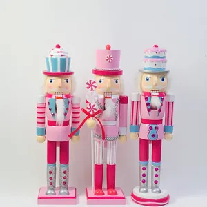 Pink Sweets Theme Wooden Nutcracker Soldier Puppet Hand Painted Dessert Style Christmas Party Desktop Decor Ornament