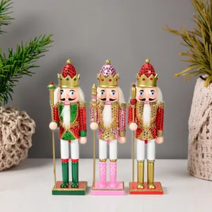 Cascanueces de Navidad de Madera Decoración Rey Soldado Con Lentejuelas Brillantes Adorno Tradicional Festivo para Hogar