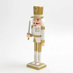 Elegant 30cm wooden nutcracker soldier puppet in white and gold for Christmas decor