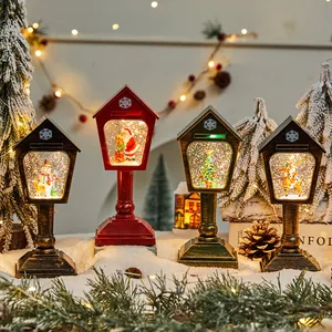 Vintage Weihnachten Briefkasten Schneekugel Laterne Kunststoff Wassergefüllter Glitzerwirbel LED Musik Tischlampe Leuchtendes Ornament
