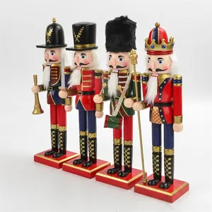 Vier bunte 30cm Holz-Weihnachtsnussknacker Soldatenpuppen im Set
