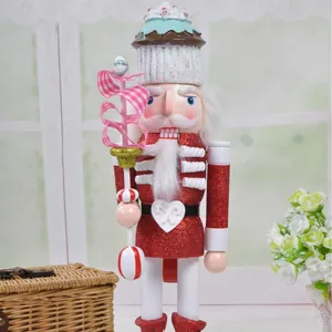 38cm wooden nutcracker puppet with cupcake hat and candy theme Christmas ornament