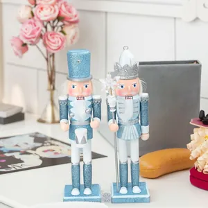 30cm Blau Weihnachten Nussknacker Soldat Holzpuppe Glitzer Soldat König Trommler Nussknacker Desktop Ornament Urlaub Deko